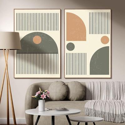 Quadro Decorativo Formas Geométricas e Linhas Retangular 50x75CM em MDF com Madeira Maciça