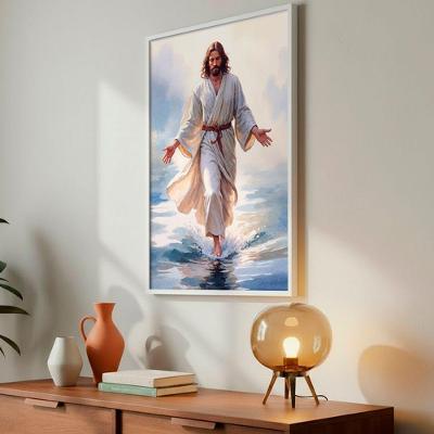 Quadro Decorativo Jesus Sobre as Águas Retangular 60x90CM em Madeira com Vidro Acrílico Branco