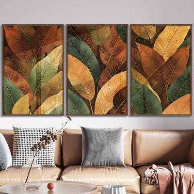 Quadro Decorativo Folhas Outono Retangular 40x60CM em Madeira com Vidro Acrílico Amadeirado Soleil