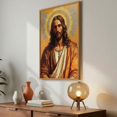 Quadro Decorativo Jesus Cristo Iluminado Retangular 60x90CM com Vidro Acrílico Amadeirado Soleil