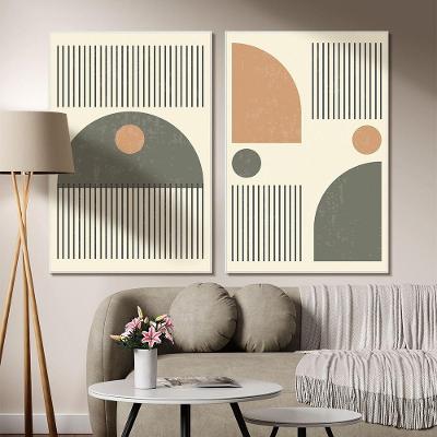 Quadro Decorativo Formas Geométricas e Linhas Retangular 40x60CM em MDF com Moldura Branca Soleil