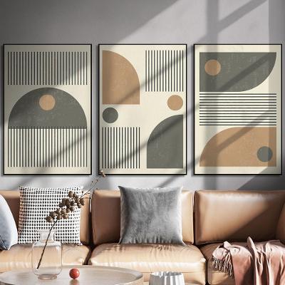 Quadro Decorativo Formas Circulares e Traços Retangular 40x60CM com Madeira Maciça Preta Soleil Home