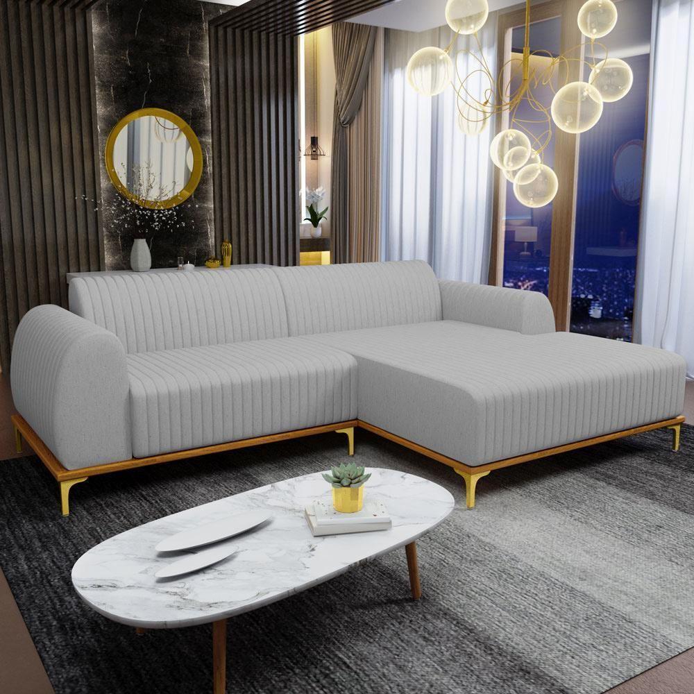 Sofá 5 Lugares Com Chaise De Estar Molino 300cm Cinza D-315 - 5