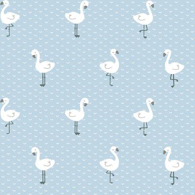 Papel De Parede Fofura Baby Flamingos Fundo Azul Ff4020