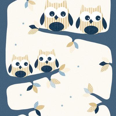 Papel De Parede Fofura Baby Corujas Azul E Bege Ff4044