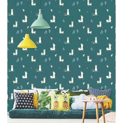 Papel De Parede Fofura Baby Lhama Fundo Verde Ff4026