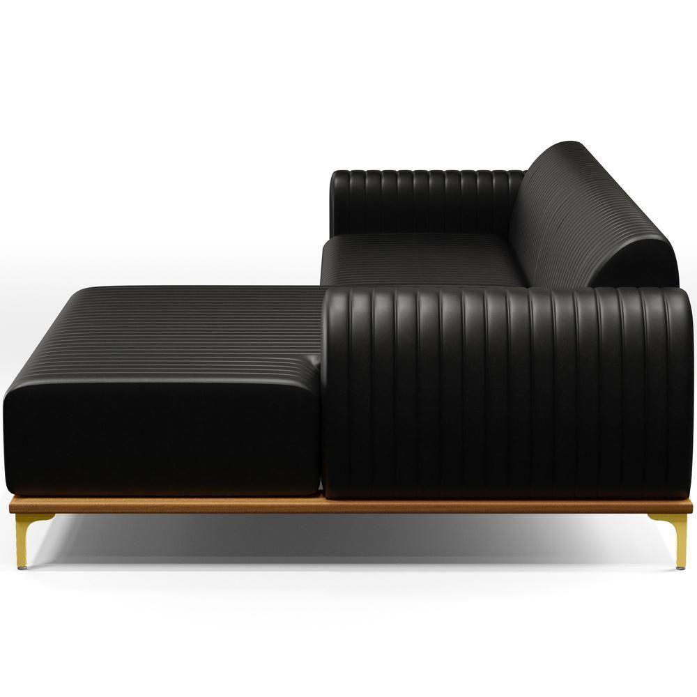Sofá 5 Lugares Com Chaise Direito Sala De Estar 320cm Preto - 3