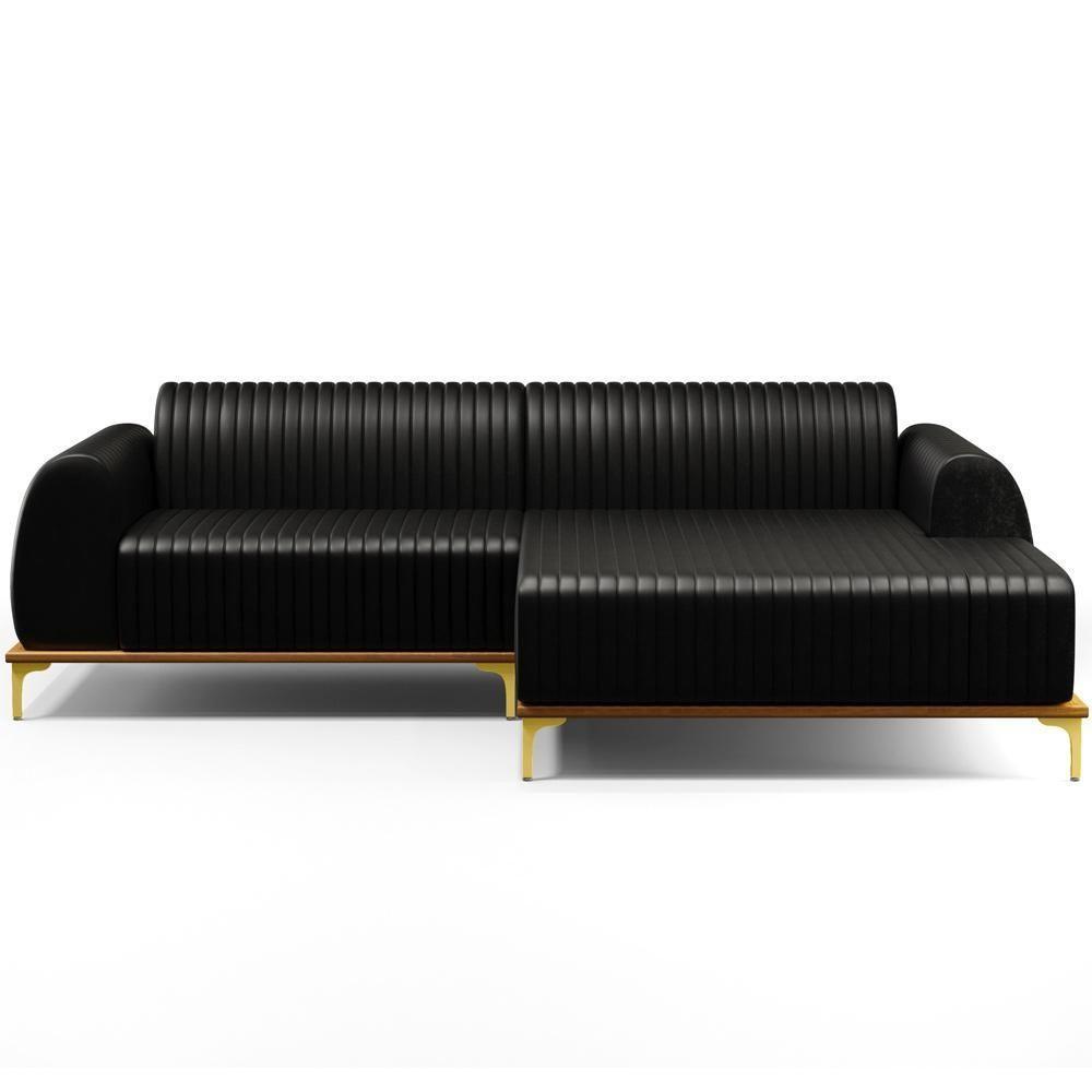 Sofá 5 Lugares Com Chaise Direito Sala De Estar 320cm Preto - 4
