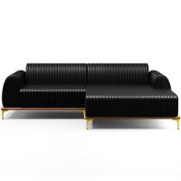 Sofá 6 Lugares Com Chaise Direito Sala De Estar 350cm Preto