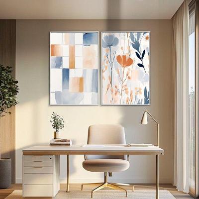 Quadro Decorativo Abstrato e Floral Retangular 80x120CM em Madeira Terracota e Azul Kit 2 Peças