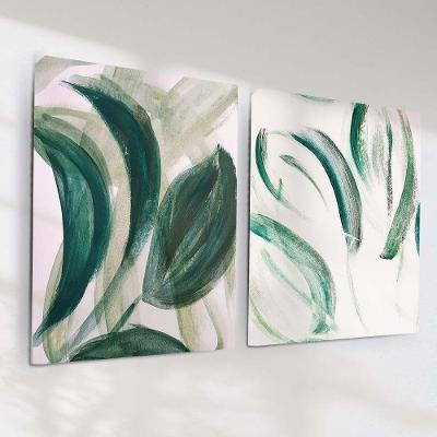 Quadro Decorativo Folhagens Abstratas Retangular 100x150CM em Madeira com Parafuso Verde Kit 2 Peças