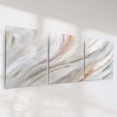 Quadro Decorativo Abstrato Kit 3 Retangular 50x70CM em Canvas com Parafuso Bege