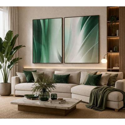 Quadro Decorativo Abstratos Tons de Verde Degradê Retangular em Madeira de Reflorestamento Preto Kit