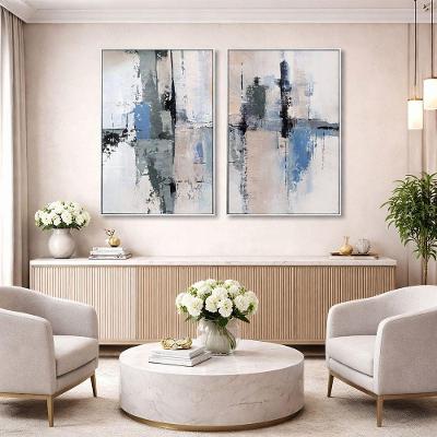 Quadro Decorativo Abstrato Moderno Retangular com Moldura em Madeira Branca Kit 2 Peças 80x120cm