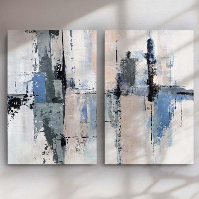 Quadro Decorativo Abstrato Moderno Kit 2 Retangular 50x70cm Canvas Madeira Azul