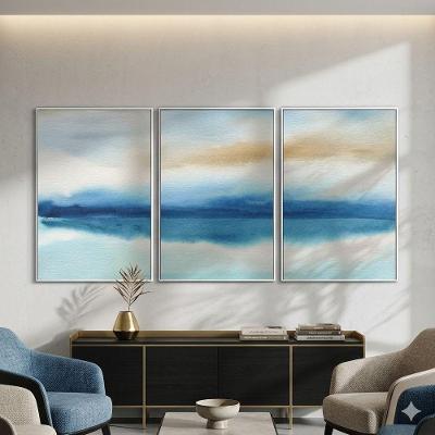Quadro Decorativo Aquarela Azul Retangular 40x60cm em Madeira com Parafuso Branca Kit 3