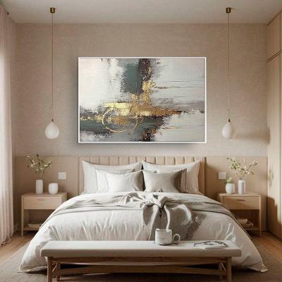 Quadro Decorativo Abstrato Retangular 60x90CM com Moldura Flutuante Branca Cinza com Dourado