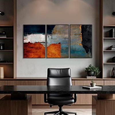 Quadro Decorativo Abstrato Kit 3 Retangular Moldura Flutuante Preto