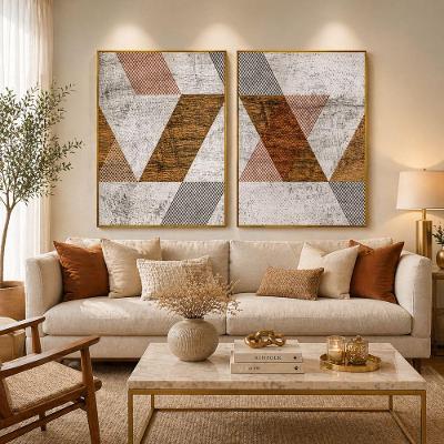 Quadro Decorativo Abstrato Mosaico Retangular 40x60cm em Madeira de Reflorestamento Café Kit 2