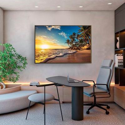Quadro Decorativo Praia com Coqueiro Retangular 60x90CM Canvas Moldura Amadeirado Parafuso