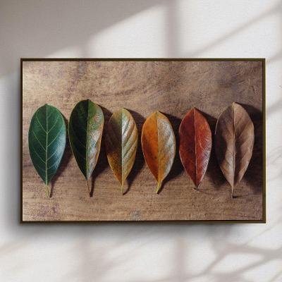 Quadro Decorativo Sequência de Folhas Retangular 50x70CM em Canvas Amadeirado com Parafuso