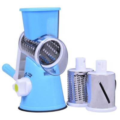 Ralador Fatiador Manual 3 Lâminas Aço Inoxidável Base Ventosas Cozinha Azul Kala