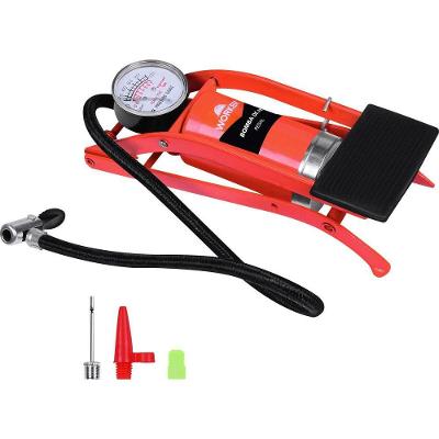 Bomba de Ar Worker Pedal com Manômetro Metal Inox 49,5CM 2 Bicos e Mangueira Bivolt