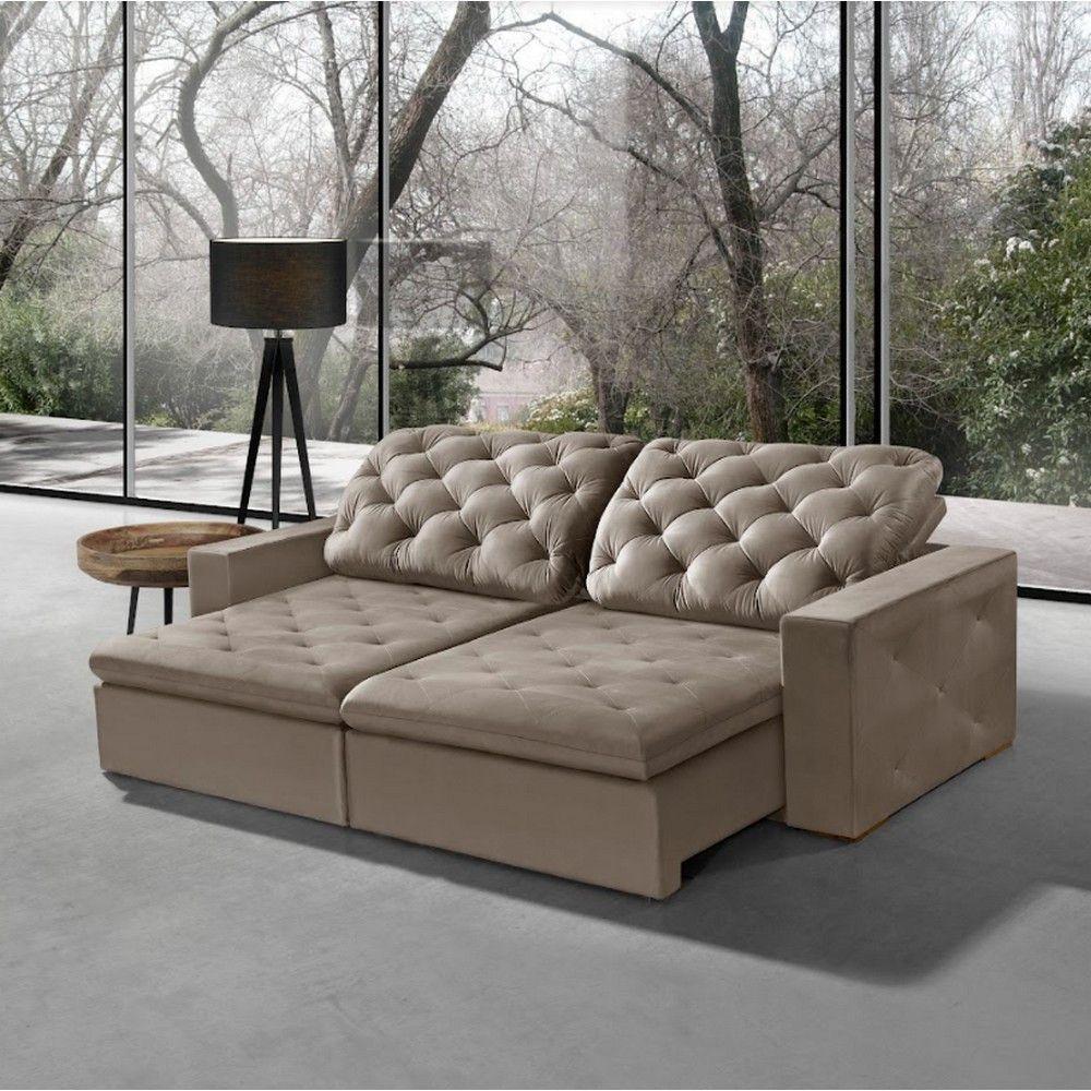 Sofá 6 Lugares Rio Branco Retrátil e Reclinável Com Molas Bege - 2