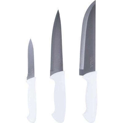 Kit de Facas Cozinha Inox 3 Peças Lâminas AISI420 Cabos PP Doméstico Profissional Kala