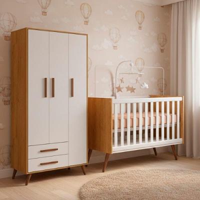 Quarto de Bebê Q Encanto Berço Cama Guarda Roupa 3 Portas 2 Gavetas MDP 15-12 Qmovi