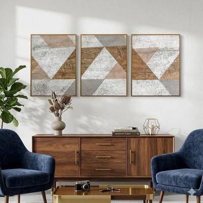 Quadro Decorativo Abstrato Mosaico Kit 3 Retangular em Madeira de Reflorestamento Dourado 80x120cm