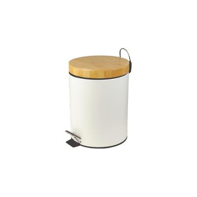 Lixeira com Tampa de Bambu 5L Metal com Pedal Antiderrapante Preto Kala