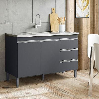 Balcão Andréia Cozinha 2 Portas 1 Gaveta MDP 120CM Cinza AJL Móveis
