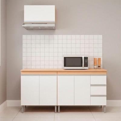 Conjunto Kit Cozinha Balcão Pia Cooktop Armário Aéreo Andreia 100CM e 60CM MDP Amêndoa e Branco AJL