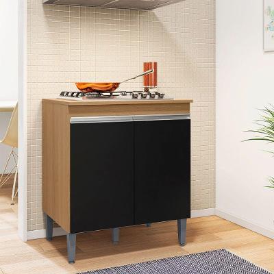 Balcão Cooktop Andréia com 1 Porta em MDP 79CM Amêndoa e Preto AJL Móveis