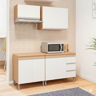 Conjunto Cozinha Andreia 2 Portas MDP Amêndoa e Branco AJL Moveis