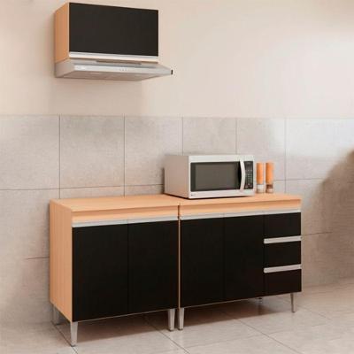 Conjunto Kit Cozinha Balcão Pia Cooktop Armário Aéreo Andreia 100CM e 60CM MDP Amêndoa e Preto AJL
