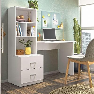 Escrivaninha Armário Cristal 2 Gavetas MDP 138CM Branco Peternella