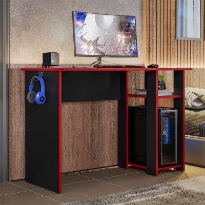 Mesa Escrivaninha Gamer Retangular Slim Moderno sem Gavetas MDF 108CM Preto e Vermelho Peternella