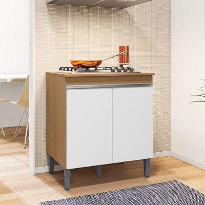 Balcão Cooktop Andréia sem Porta MDP 79CM Amêndoa e Branco AJL Móveis