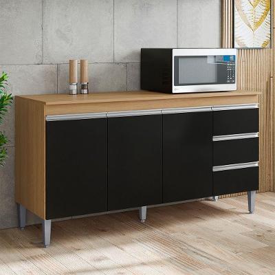 Balcão de Cozinha Andréia 2 Portas 2 Gavetas 150CM Amêndoa e Preto AJL Móveis