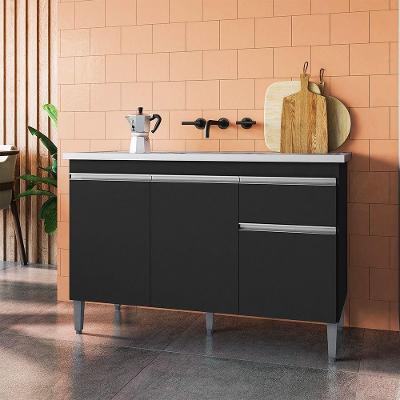 Balcão de Cozinha Tatiane 3 Portas 1 Gaveta 120CM Preto AJL Móveis