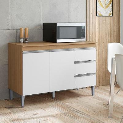 Balcão de Cozinha Andréia sem Porta sem Gavetas MDP 120CM Amêndoa e Branco AJL Móveis