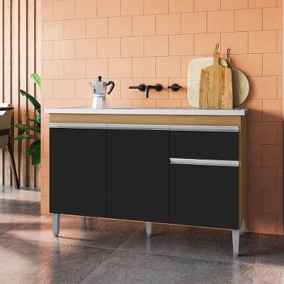 Balcão de Cozinha Tatiane 3 Portas 1 Gaveta MDP 120CM Amêndoa e Preto
