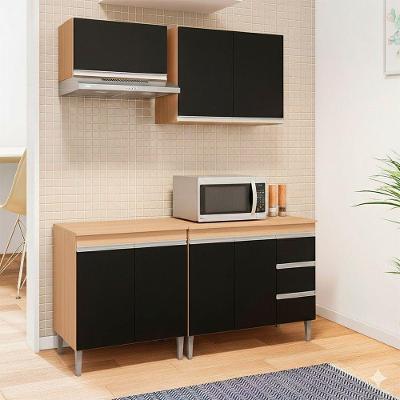 Conjunto Cozinha Andreia Balcao Pia sem Tampo Cooktop MDP Amendoa e Preto Ajl