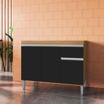 Balcão Cozinha Tatiane 3 Portas 1 Gaveta MDP 100CM Amêndoa e Preto