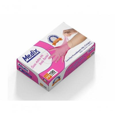 Luva de Nitrilo Medix Pp Não Cirúrgico sem Pó Texturizada Rosa 100UN