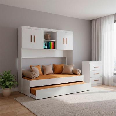 Quarto Infantil Onix Bicama Armário Aéreo 3 Gavetas MDP Branco Peternella Móveis