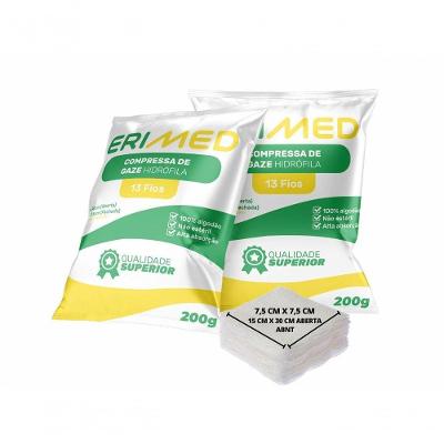 Compressa de Gaze Erimed Hidrofila 13 Fios para Curativos Algodao 7,5x7,5cm 200G Ou 350G