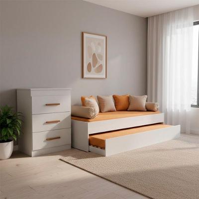 Quarto Infantil Ônix com Bicama Solteiro e Cômoda 3 Gavetas MDP-MDF 62CM Branco Peternella